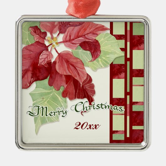 Elegante Poinsettia Kerstfeest gepersonaliseerd Or Metalen Ornament (Voorkant)