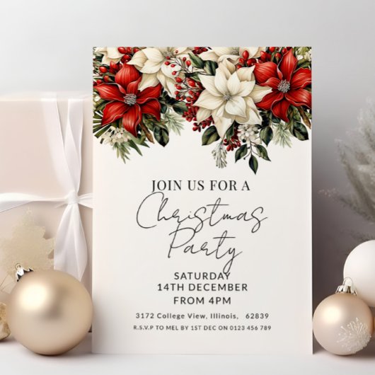 Elegante Poinsettia Kerstfeest Kaart