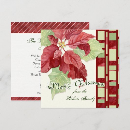 Elegante Poinsettia kerstfeest uitnodiging (Voorkant / Achterkant)