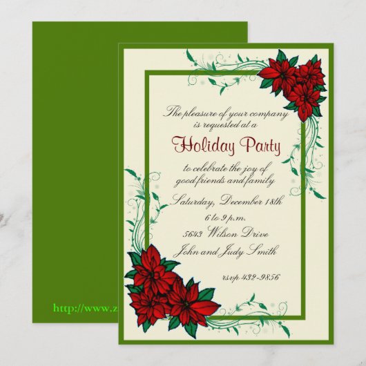 Elegante Poinsettia kerstfeest uitnodiging (Voorkant / Achterkant)