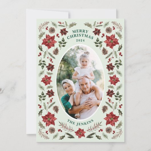 Elegante Poinsettia kerstfotokaart Kaart (Voorkant)