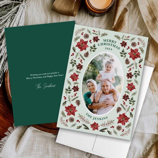 Elegante Poinsettia kerstfotokaart Kaart