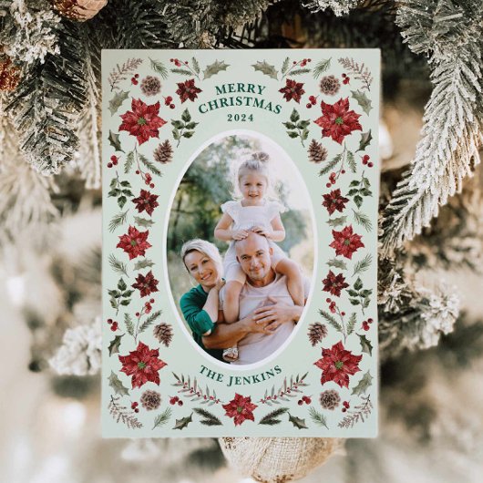 Elegante Poinsettia kerstfotokaart Kaart