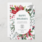 Elegante Poinsettia Kerstmis Mistletoe Groet Feestdagenkaart (Voorkant / Achterkant)