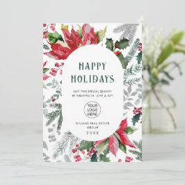 Elegante Poinsettia Kerstmis Mistletoe Groet Feestdagenkaart