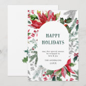 Elegante Poinsettia Kerstmis Mistletoe Groet Feestdagenkaart (Voorkant / Achterkant)