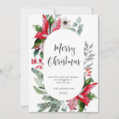Elegante Poinsettia Kerstmis Mistletoe Groet Feestdagenkaart (Voorkant)