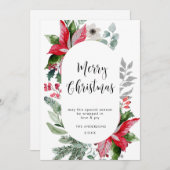 Elegante Poinsettia Kerstmis Mistletoe Groet Feestdagenkaart (Voorkant / Achterkant)
