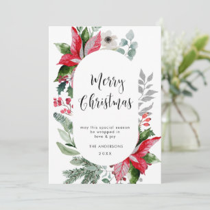 Elegante Poinsettia Kerstmis Mistletoe Groet Feestdagenkaart