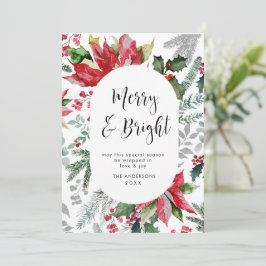 Elegante Poinsettia Kerstmis Mistletoe Groet Feestdagenkaart