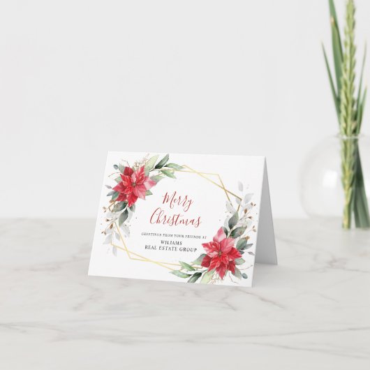 Elegante Poinsettia Kerstmis Zakelijke Groet Feestdagen Kaart (Voorkant)