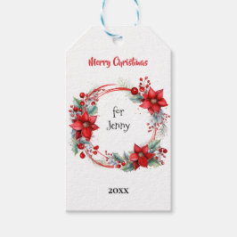 Elegante Poinsettia Krans Gepersonaliseerd Cadeaulabel