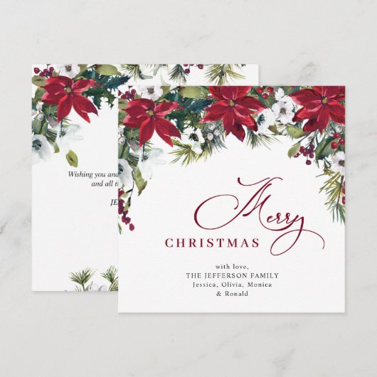 Elegante Poinsettia Mistletoe Kerst Groet Feestdagenkaart (Voorkant / Achterkant)