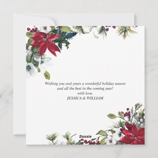 Elegante Poinsettia Mistletoe Kerst Groet Feestdagenkaart (Achterkant)