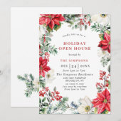 Elegante Poinsettia Open Huis Kerstfeest Kaart (Voorkant / Achterkant)