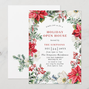 Elegante Poinsettia Open Huis Kerstfeest Kaart