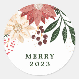 Elegante Poinsettia Prettig Kerstmis Aquarel Ronde Sticker