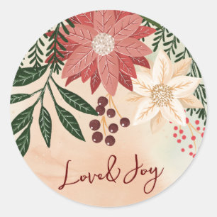 Elegante Poinsettia Prettig Kerstmis Aquarel Ronde Sticker