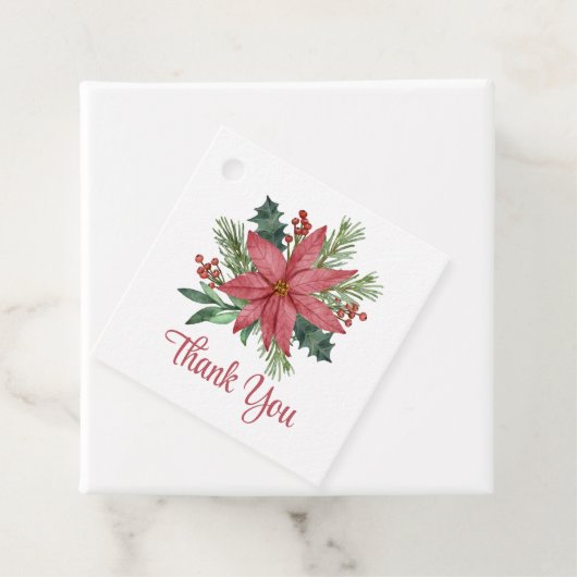 Elegante Poinsettia Rode Bloemen Dank u Kerstmis Bedankjes Labels (In situ)