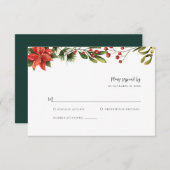Elegante Poinsettia Rood Groen Bruiloft RSVP Kaartje (Voorkant / Achterkant)