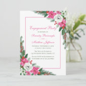 Elegante Poinsettia Roze Kerstverlovingsfeest Kaart (Staand voorkant)