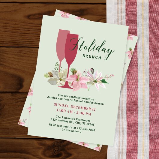 Elegante Poinsettia Vakantie Brunch Uitnodiging
