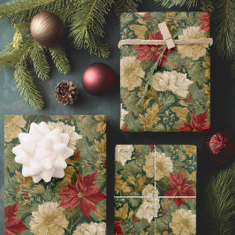Elegante Poinsettia Vintage Kerstmis Inpakpapier Vel