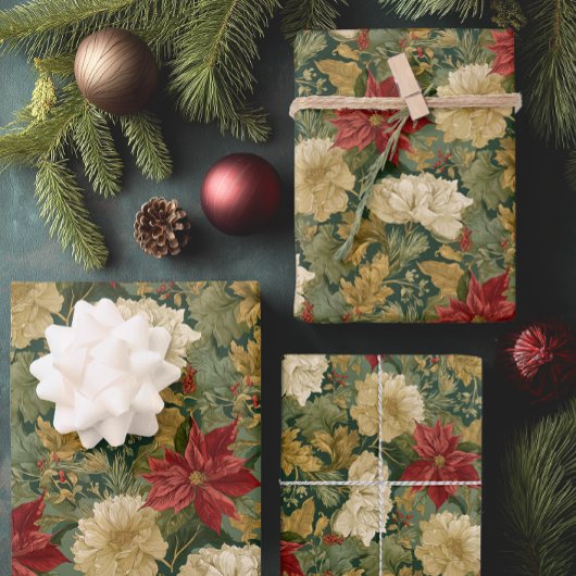 Elegante Poinsettia Vintage Kerstmis Inpakpapier Vel