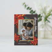 Elegante Poinsettia Vrolijke Kerstmis Familie Foto Feestdagenkaart (Staand voorkant)