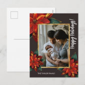 Elegante Poinsettia Vrolijke Kerstmis Familie Foto Feestdagenkaart (Voorkant / Achterkant)