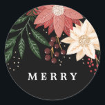 Elegante Poinsettia Vrolijke Kerstmis Waterverf Ronde Sticker<br><div class="desc">___________________________ ***Dit ontwerp maakt deel uit van een kerstvakantie collectie*** Stap in een wereld van tijdloze vakantie charme met mijn "Feestelijke Flora: Christmas Splendor Poinsettia Delight" collectie. 🌸🎄 Omhels de magie van het seizoen met een boeiende mix van bloemblaadjes, weelderige groene dennenbladeren, sierlijke rode bessen en de betoverende tinten van...</div>