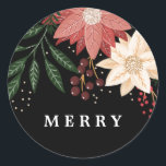 Elegante Poinsettia Vrolijke Kerstmis Waterverf Ronde Sticker<br><div class="desc">___________________________ ***Dit ontwerp maakt deel uit van een kerstvakantie collectie*** Stap in een wereld van tijdloze vakantie charme met mijn "Feestelijke Flora: Christmas Splendor Poinsettia Delight" collectie. 🌸🎄 Omhels de magie van het seizoen met een boeiende mix van bloemblaadjes, weelderige groene dennenbladeren, sierlijke rode bessen en de betoverende tinten van...</div>