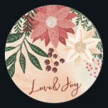 Elegante Poinsettia Vrolijke Kerstmis Waterverf Ronde Sticker<br><div class="desc">___________________________ ***Dit ontwerp maakt deel uit van een kerstvakantie collectie*** Stap in een wereld van tijdloze vakantie charme met mijn "Feestelijke Flora: Christmas Splendor Poinsettia Delight" collectie. 🌸🎄 Omhels de magie van het seizoen met een boeiende mix van bloemblaadjes, weelderige groene dennenbladeren, sierlijke rode bessen en de betoverende tinten van...</div>