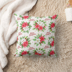 Elegante Poinsettia Watercolor Prettig Kerstfeest Kussen
