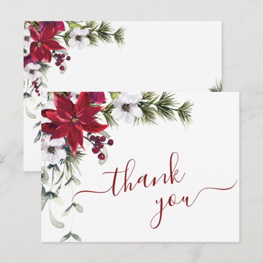 Elegante Poinsettia Waterverf bedankkaart Briefkaart (Voorkant / Achterkant)