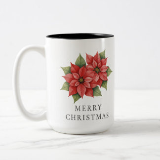 Elegante Poinsettia Waterverf 'PRETTIG KERSTFEES'  Tweekleurige Koffiemok