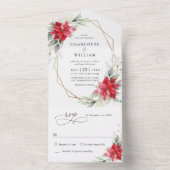 Elegante Poinsettia Winter groen bruiloft All In One Uitnodiging (Binnen)