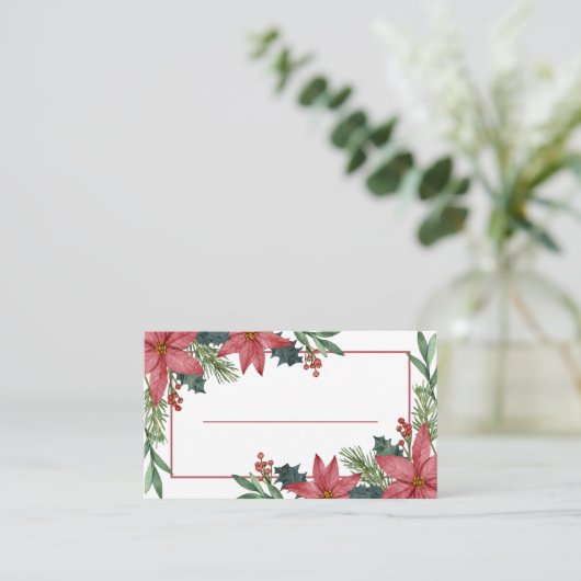 Elegante Poinsettia Winter Rode Kerstbruiloft Plaatskaartje (Staand voorkant)