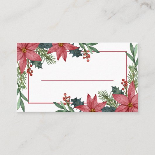Elegante Poinsettia Winter Rode Kerstbruiloft Plaatskaartje (Voorkant)