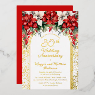 Elegante Poinsettia's 30-jarig Huwelijksjubileum Folie Uitnodiging