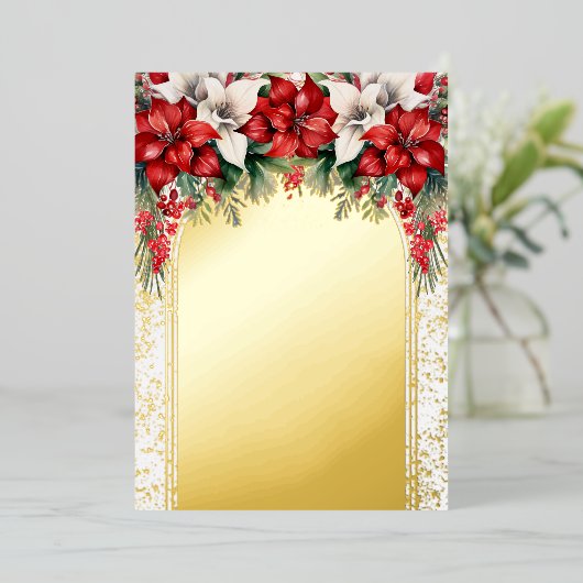 Elegante Poinsettias Bloemen Quinceañera Party Folie Uitnodiging (Staand Voorkant)