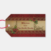 Elegante Poinsettias en Gouden Swirls Cadeaulabel (Achterkant Horizontaal)