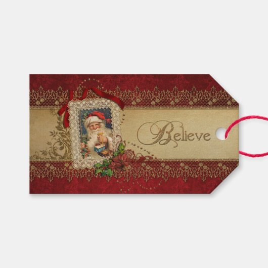 Elegante Poinsettias en Gouden Swirls Cadeaulabel (Voorkant (Horizontaal))