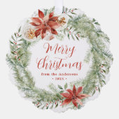 Elegante Poinsettias en groen Non-Photo Holiday Ornament Kaart (Voorkant)