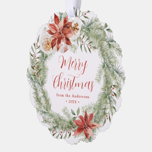 Elegante Poinsettias en groen Non-Photo Holiday Ornament Kaart (Links)