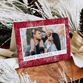 Elegante Poinsettias en Pinecones Cranberry Foto Feestdagen Kaart