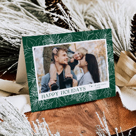 Elegante Poinsettias en Pinecones Groen 2 Foto Feestdagen Kaart