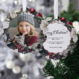 Elegante Poinsettias en Rozen Foto Ornament Kaart