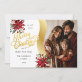 Elegante Poinsettias Foto Merry Christmas Script Feestdagenkaart (Voorkant)