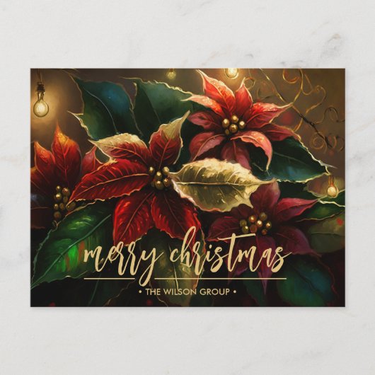 Elegante Poinsettias Zakelijke Kerstmis Dank u Feestdagenkaart (Voorkant)